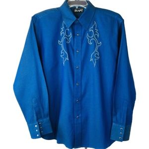Wrangler Men Authentic Western Shirt Blue Size XL